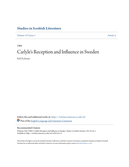 Carlyle's Reception and Influence in Sweden Erik Frykman