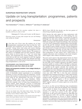 Update on Lung Transplantation: Programmes, Patients and Prospects