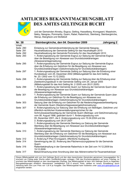 Amtliches Bekanntmachungsblatt Der Amtes Geltinger Bucht Nr. 38/2009