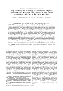 Prey Suitability and Phenology of Leucopis Spp. (Diptera: Chamaemyiidae) Associated with Hemlock Woolly Adelgid (Hemiptera: Adelgidae) in the Paciﬁc Northwest