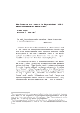 The Gramscian Intervention in the Theoretical and Political Production of the Latin American Left 1