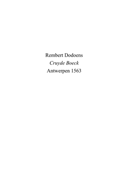 Rembert Dodoens, Cruyde Boeck 1563, Einführung