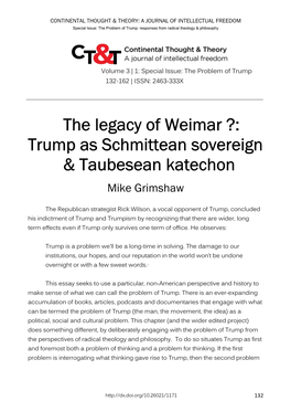 Trump As Schmittean Sovereign & Taubesean Katechon