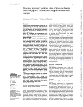 Vascular Anatomy Defines Sites of Indomethacin Induced Jejunal Ulceration Along the Mesenteric Margin