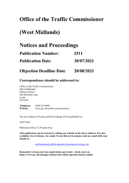 Notices and Proceedings for the West Midlands 2511