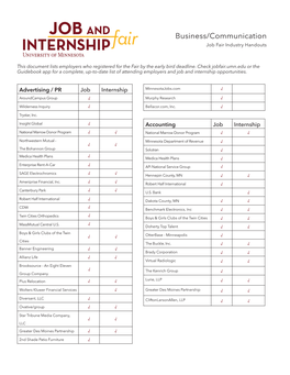 Business/Communication Job Fair Industry Handouts