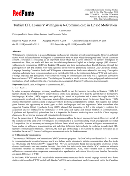 Turkish EFL Learners' Willingness to Communicate in L2 and Motivation