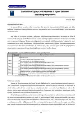 Evaluation of Equity Credit Attributes of Hybrid Securities and Rating Perspectives