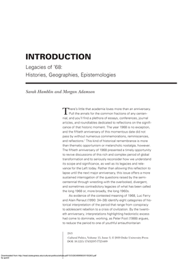 INTRODUCTION Legacies of ’68: Histories, Geographies, Epistemologies