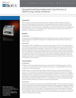 Microplate-Based Spectrophotometric Quantification of Dsdna Using a Variety of Methods