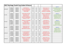 2017 Heritage Youth Cup Under 8 Fixture