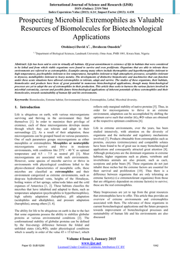 Prospecting Microbial Extremophiles As Valuable Resources of Biomolecules for Biotechnological Applications