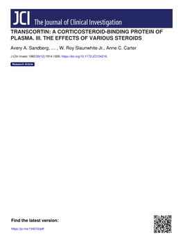 Transcortin: a Corticosteroid-Binding Protein of Plasma