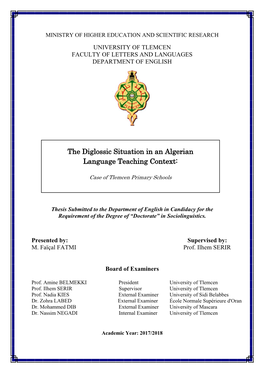 The Diglossic Situation in an Algerian Language Teaching Context