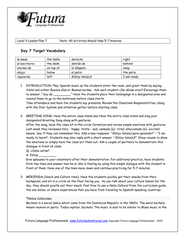 Level V Day 7 Lesson Plan