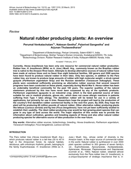 Natural Rubber Producing Plants: an Overview