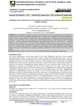 Reproductive Biology of Etlingera Elatior (Jack.) R