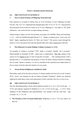 Week 5. Abraham and the Patriarchs [A] the COVENANT in GENESIS