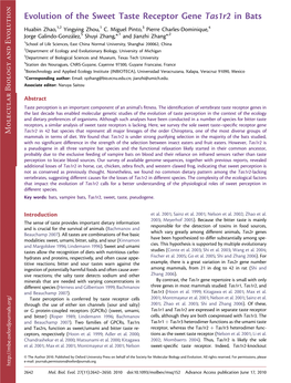 Evolution of the Sweet Taste Receptor Gene Tas1r2 in Bats Research Article