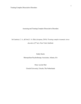 Assessing and Treating Complex Dissociative Disorders