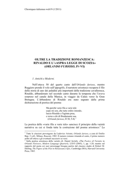 Rinaldo E L'«Aspra Legge Di Scozia» (Orlando Furioso, Iv-Vi)