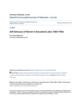 Self-Advocacy of Women in Sexualized Labor, 1880-1980S