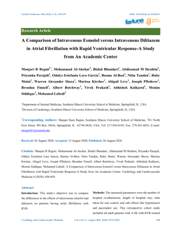 A Comparison of Intravenous Esmolol Versus Intravenous Diltiazem in Atrial Fibrillation with Rapid Ventricular Response-A Study from an Academic Center