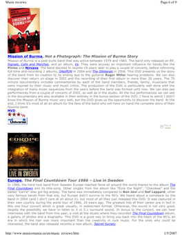 The Mission of Burma Story ½ Europe, the Final Countdown Tour