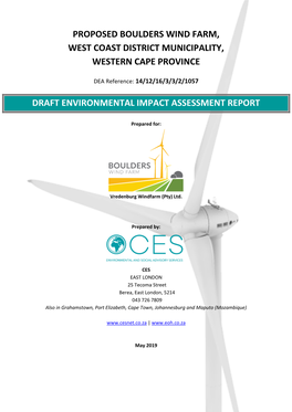 Proposed Boulders Wind Farm, West Coast District Municipality, Western Cape Province