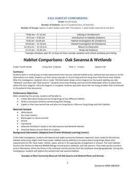 HABITAT COMPARISONS Grade: Fourth Grade Number of Students: up to 27 Students/Class, 54 Kids/Visit Number of Groups: Approx