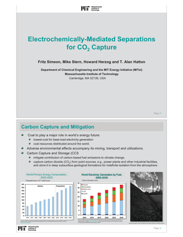 Electrochemically-Mediated Separations for CO Capture