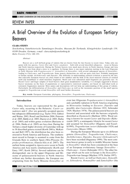 A Brief Overview of the Evolution of European Tertiary Beavers C