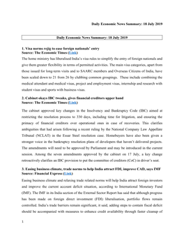 18 July 2019 Daily Economic News Summary