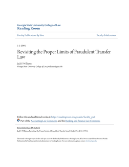 Revisiting the Proper Limits of Fraudulent Transfer Law Jack F