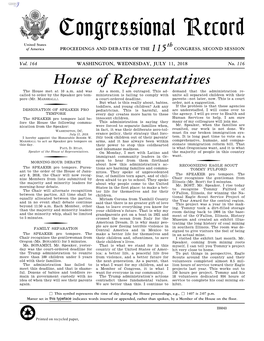 Congressional Record United States Th of America PROCEEDINGS and DEBATES of the 115 CONGRESS, SECOND SESSION