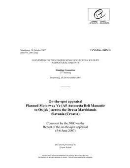 On-The-Spot Appraisal Planned Motorway Vc (A5 Autocesta Beli Manastir to Osijek ) Across the Drava Marshlands Slavonia (Croatia)