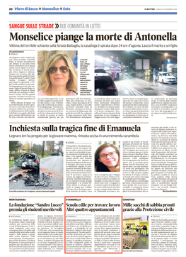 Monselice Piange La Morte Di Antonella Vittima Del Terribile Schianto Sulla Strada Battaglia, La Casalinga È Spirata Dopo 24 Ore D’Agonia