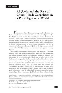 Al-Qaeda and the Rise of China: Jihadi Geopolitics in a Post-Hegemonic World