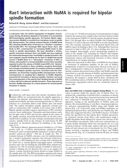 Rae1 Interaction with Numa Is Required for Bipolar Spindle Formation