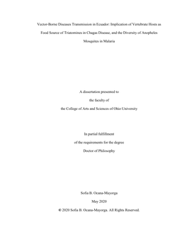 Vector-Borne Diseases Transmission in Ecuador: Implication of Vertebrate Hosts As