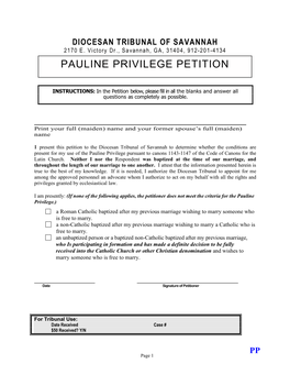 Pauline Privilege Petition