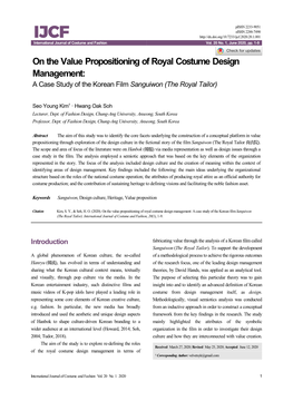 On the Value Propositioning of Royal Costume Design Management: a Case Study of the Korean Film Sanguiwon (The Royal Tailor)