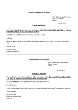 Agenda MD Donegal July 2020