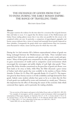 The Exchange of Goods from Italy to India During the Early Roman Empire: the Range of Travelling Times