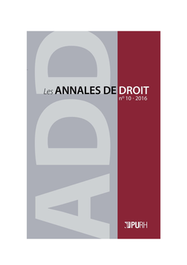 Les Annales De Droit, 10 | 2016 [En Ligne], Mis En Ligne Le 08 Janvier 2018, Consulté Le 25 Décembre 2020