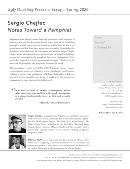 Sergio Chejfec Notes Toward a Pamphlet