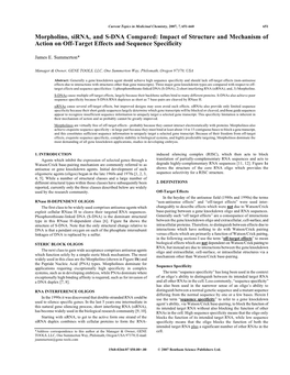 Morpholino, Sirna, and S-DNA Compared: Impact of Structure and Mechanism of Action on Off-Target Effects and Sequence Specificity