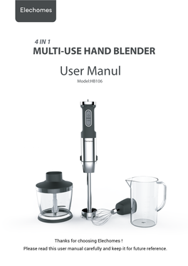 Elechomes 4-In-1 Hand Blender User Manual