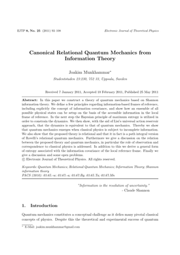 Canonical Relational Quantum Mechanics from Information Theory