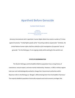 Apartheid Before Genocide